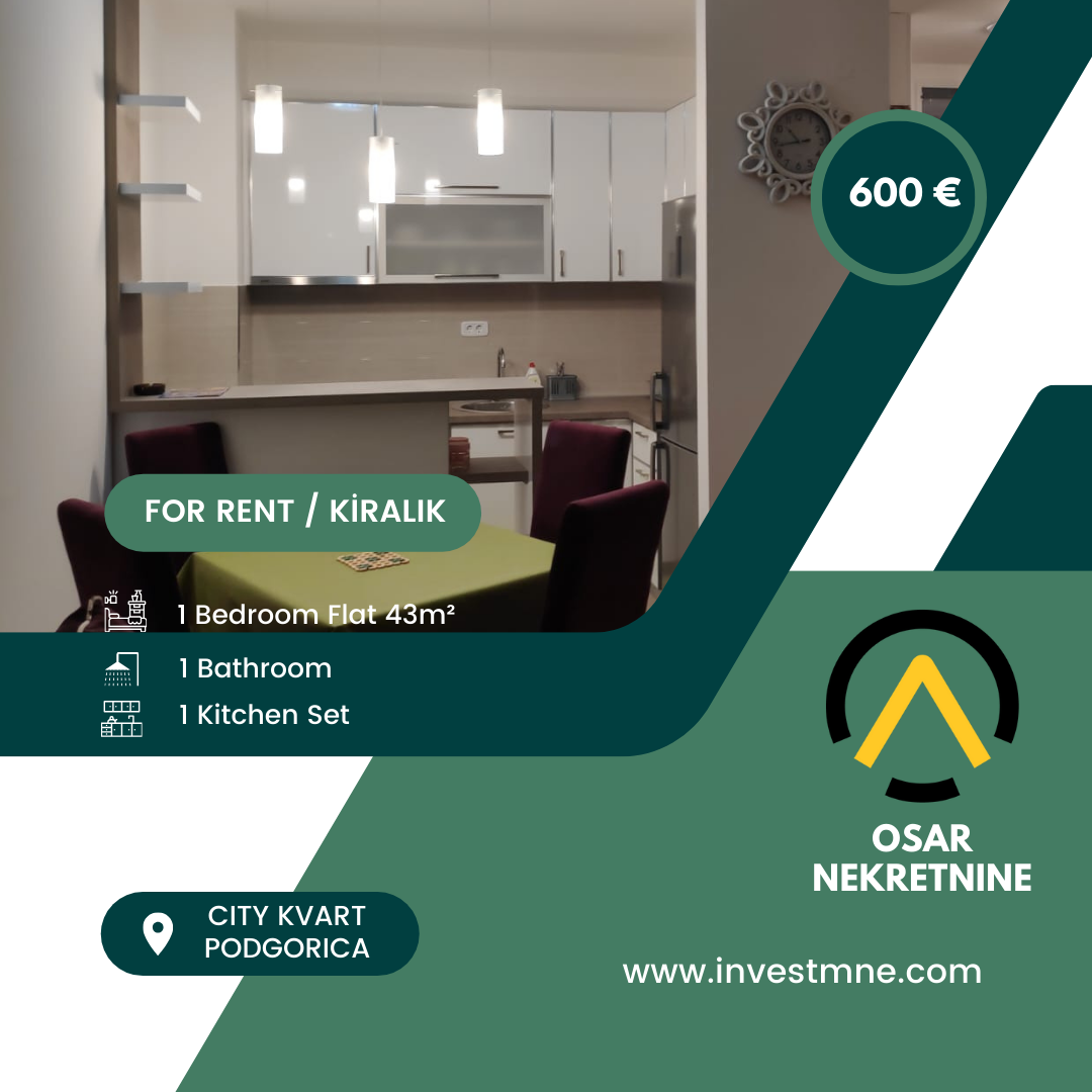 Podgorica _ CITY KVART _ Daire _ 1 ODA _ 43 m² _ 3. KAT