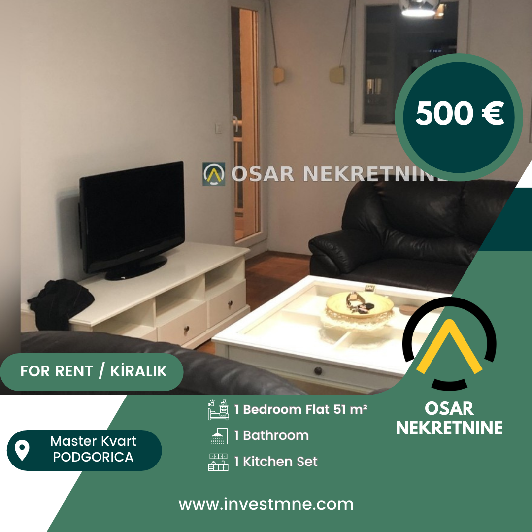 Podgorica _ City Kvart _ Daire _ 1 ODA _ 51 m² _ 6. KAT _ Mobilyalı