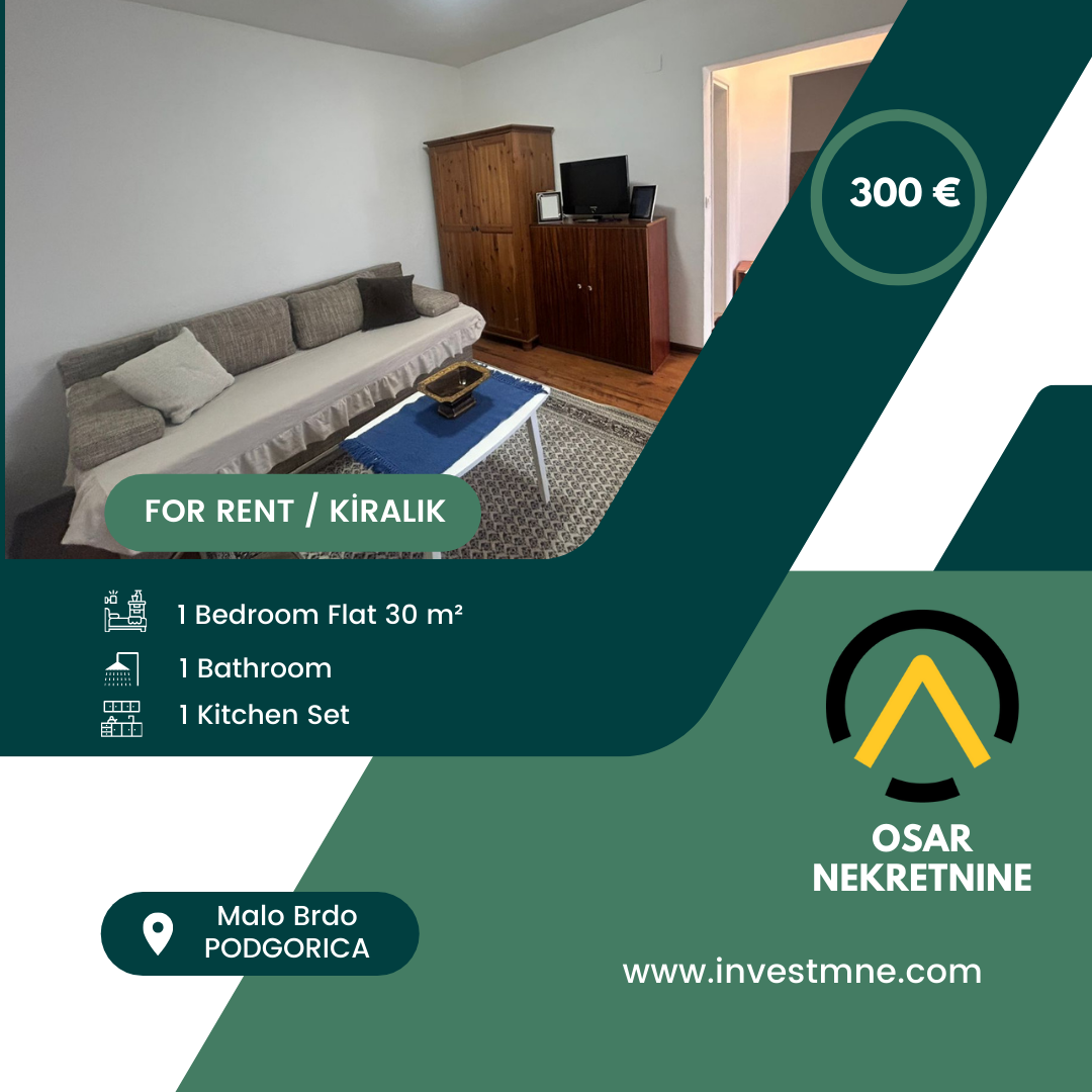 Podgorica _ MALO BRDO _ Daire _ 1 ODA _ 30 m² _ 0. KAT