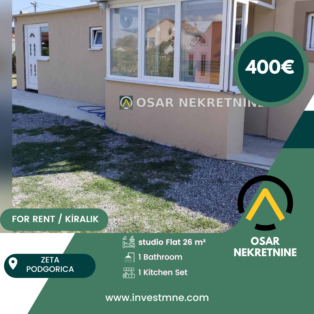 Podgorica _ Zeta _ Daire _ 0 ODA _ 26 m² _ 0. KAT _ Mobilyalı