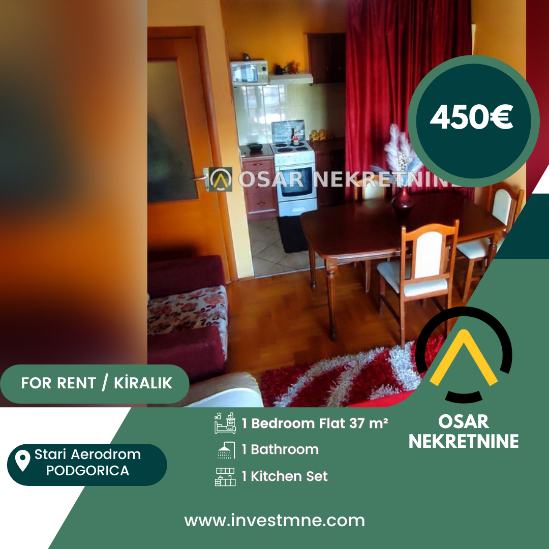 Podgorica _ Stari Aerodrom _ Daire _ 1 ODA _ 37 m² _ 6. KAT _ Mobilyalı