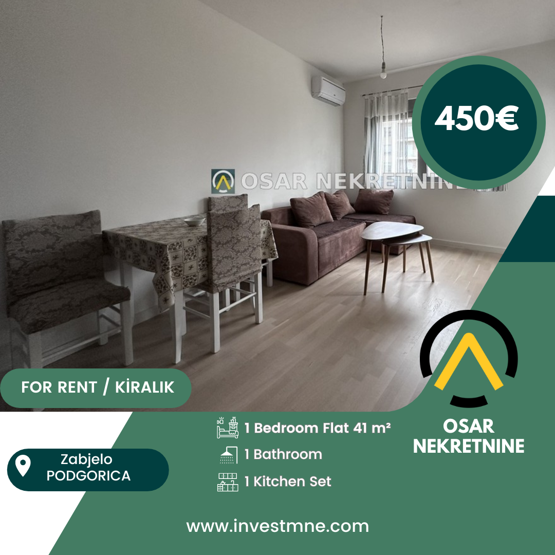 Podgorica _ ZABJELO _ Daire _ 1 ODA _ 41 m² _ 1. KAT _ Mobilyalı