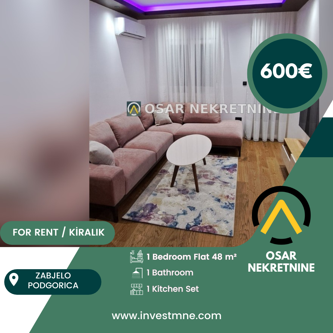 Podgorica _ Zabjelo _ Daire _ 1 ODA _ 48 m² _ 2. KAT _ Mobilyalı