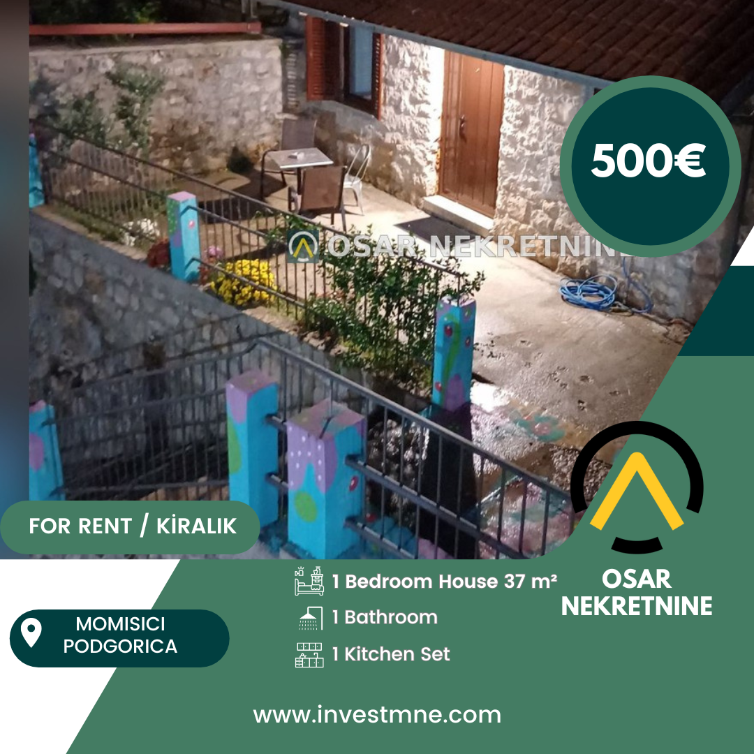 Podgorica _ MOMISICI _ Daire _ 1 ODA _ 37 m² _ ZEMIN. KAT _ Mobilyalı