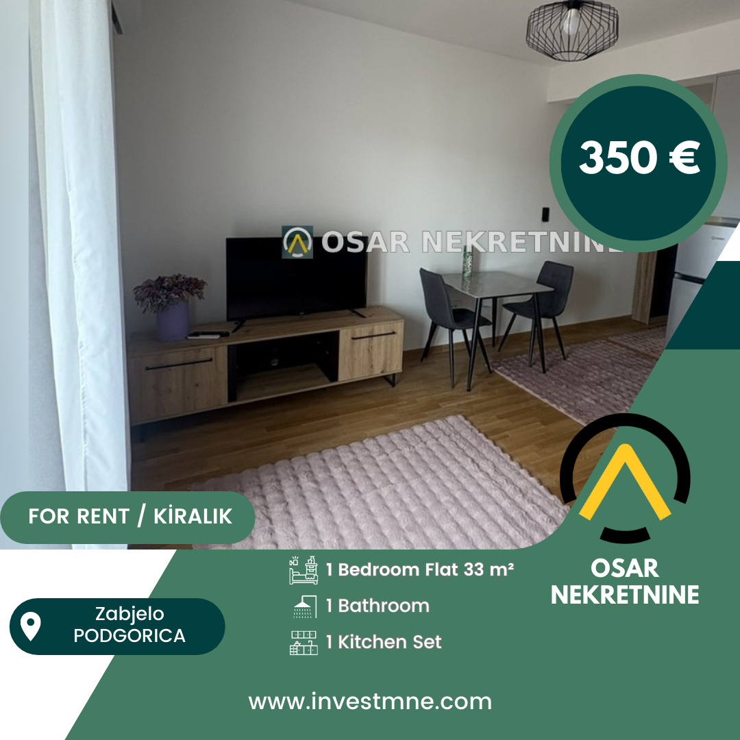 Podgorica _ Zabjelo _ Daire _ 1 ODA _ 33 m² _ 2. KAT _ Mobilyalı