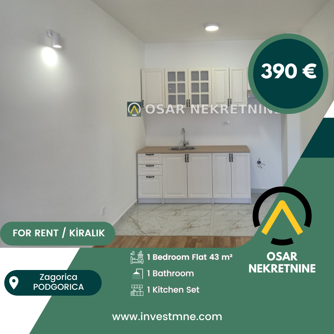Podgorica _ Zagoric _ Daire _ 1 ODA _ 43 m² _ 2. KAT _ Mobilyasız