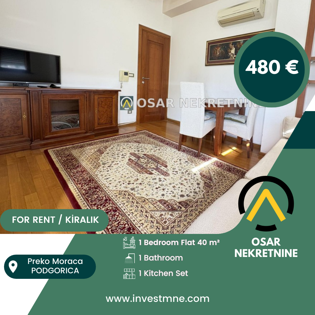 Podgorica _ Preko Moraca _ Daire _ 1 ODA _ 40 m² _ 4. KAT _ Mobilyalı