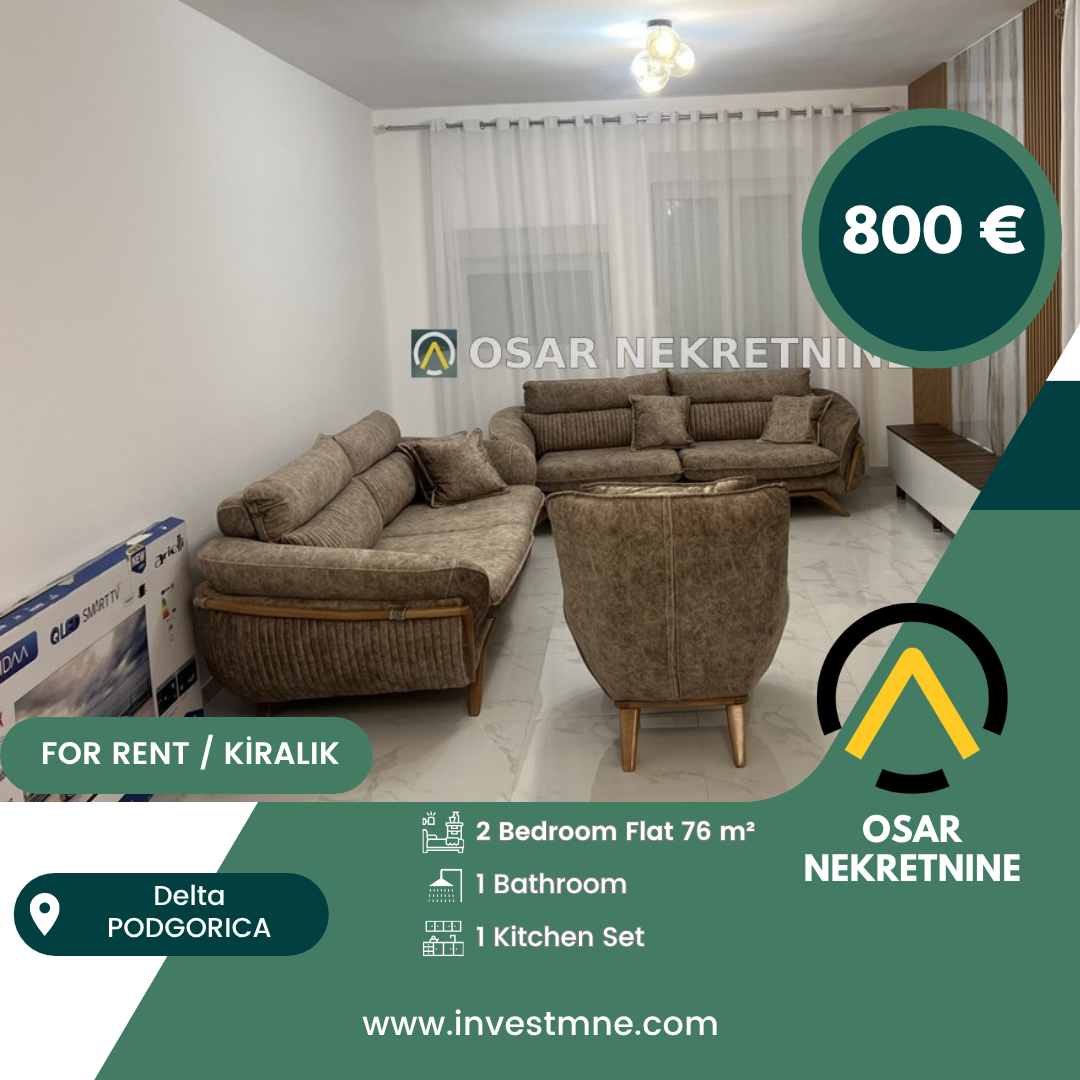 Podgorica _ Detla _ Daire _ 2 ODA _ 76 m² _ 3. KAT _ Mobilyalı