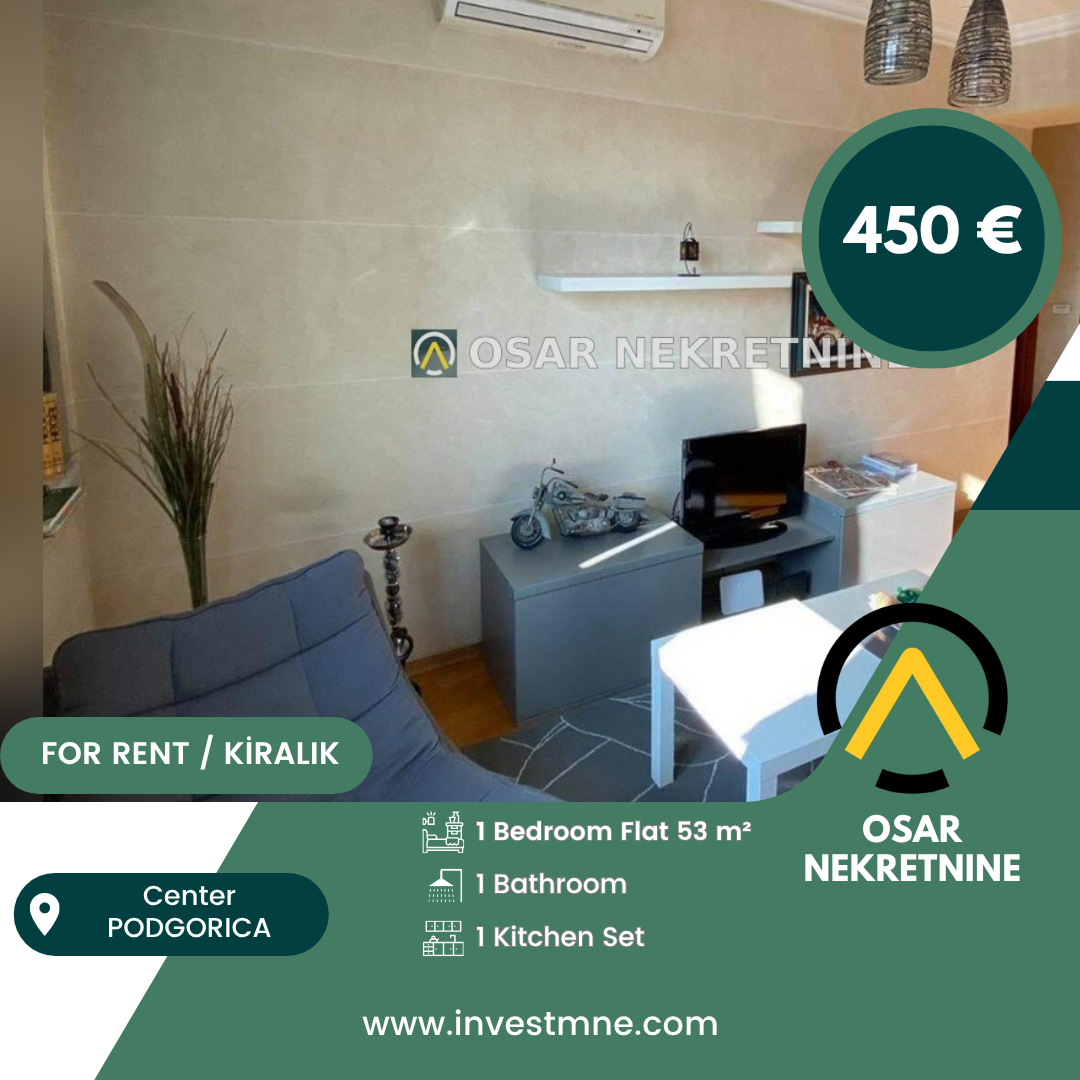 Podgorica _ Center _ Daire _ 1 ODA _ 53 m² _ 3. KAT _ Mobilyalı