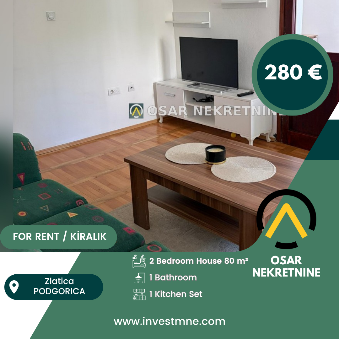 Podgorica _ Zagoric _ Daire _ 2 ODA _ 80 m² _ Giriş. KAT _ Mobilyalı