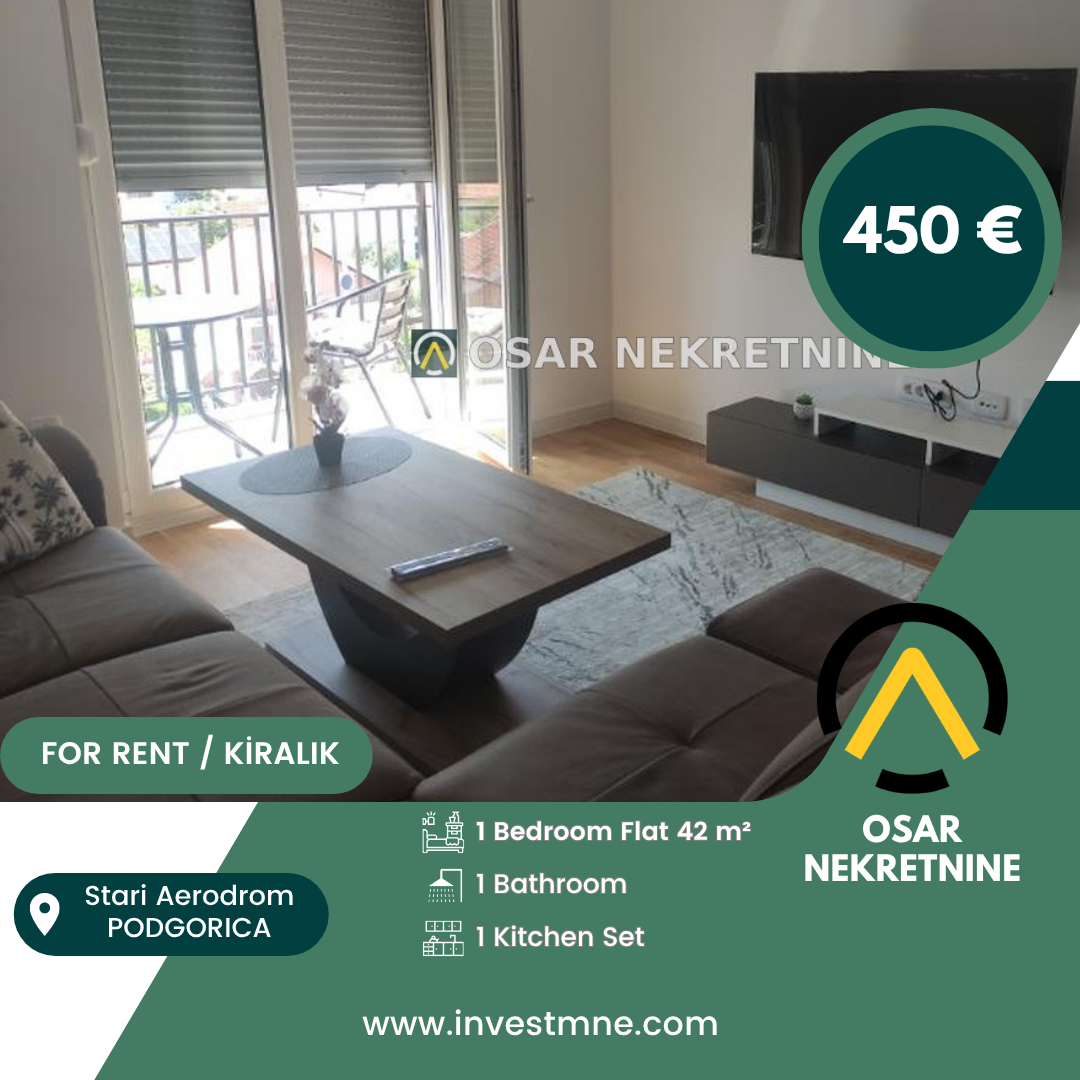 Podgorica _ Stari Aerodrom _ Daire _ 1 ODA _ 42 m² _ 5. KAT _ Mobilyalı