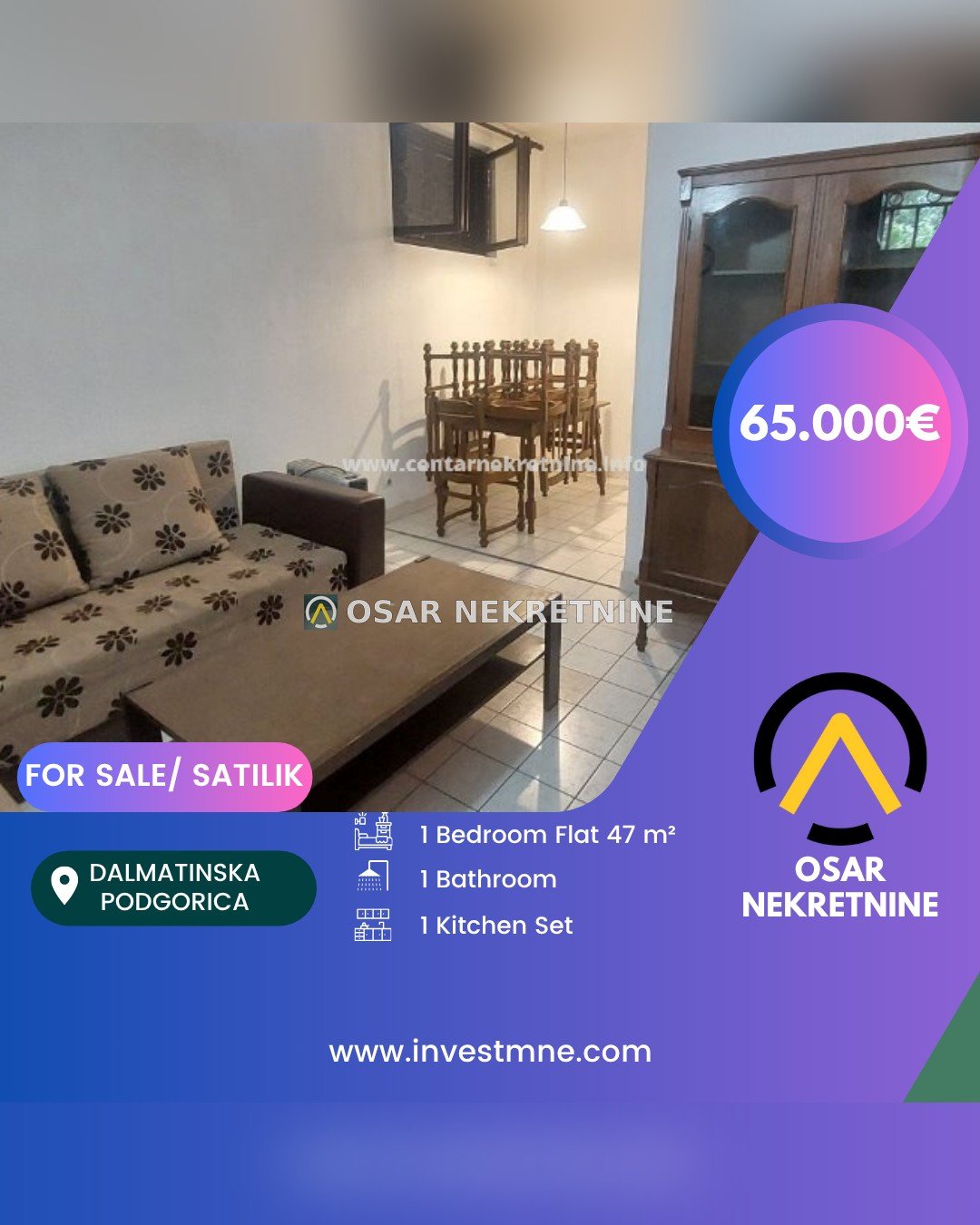 Dalmatinska'da Satılık 1 Odalı Daire, 47 m²